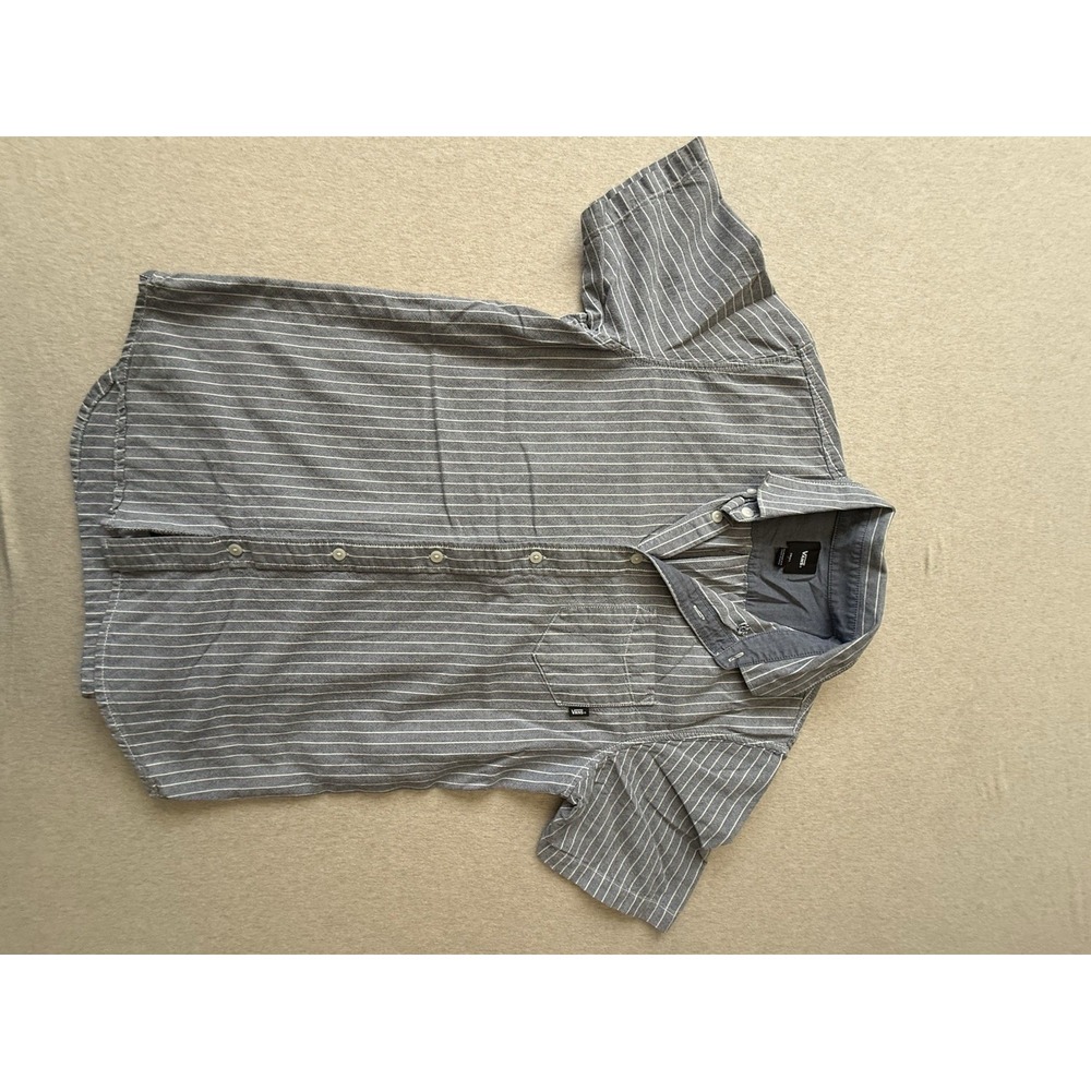 Vans Men's Small Denim Short Sleeve Button Up With Collar Pin Stripe - Picture 1 of 6